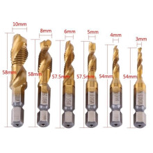 Punte e maschi per trapano - HSS - M3-M10 - Rivestimento in titanio - 6 pezzi - Attacco esagonale da 1/4"