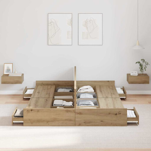 VidaXL vidaXL Storage Bed Frame Artisan Oak 150 x 200 cm Engineered Wood 2