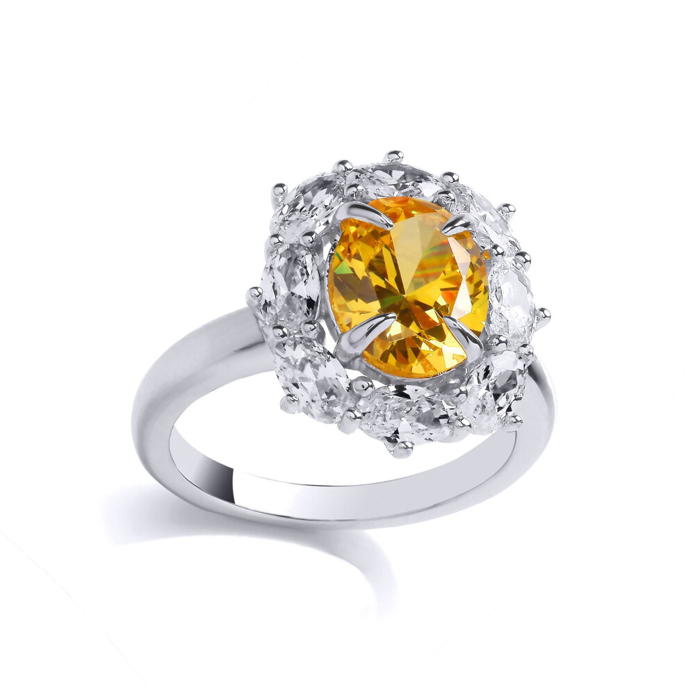 Jewelco London (P) Ladies Rhodium Plated Sterling Silver Yellow Oval Cz Wreath Halo Cluster Cocktail Ring - Gvr974