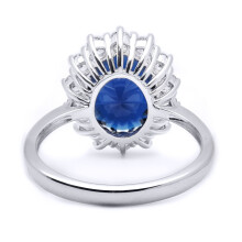 (M) Jewelco London Sterling Silver Sapphire-Blue Cubic Zirconia Princess Diana & Kate Royal Engagement Ring 12x10mm 6.70Cts - 8-84-9751