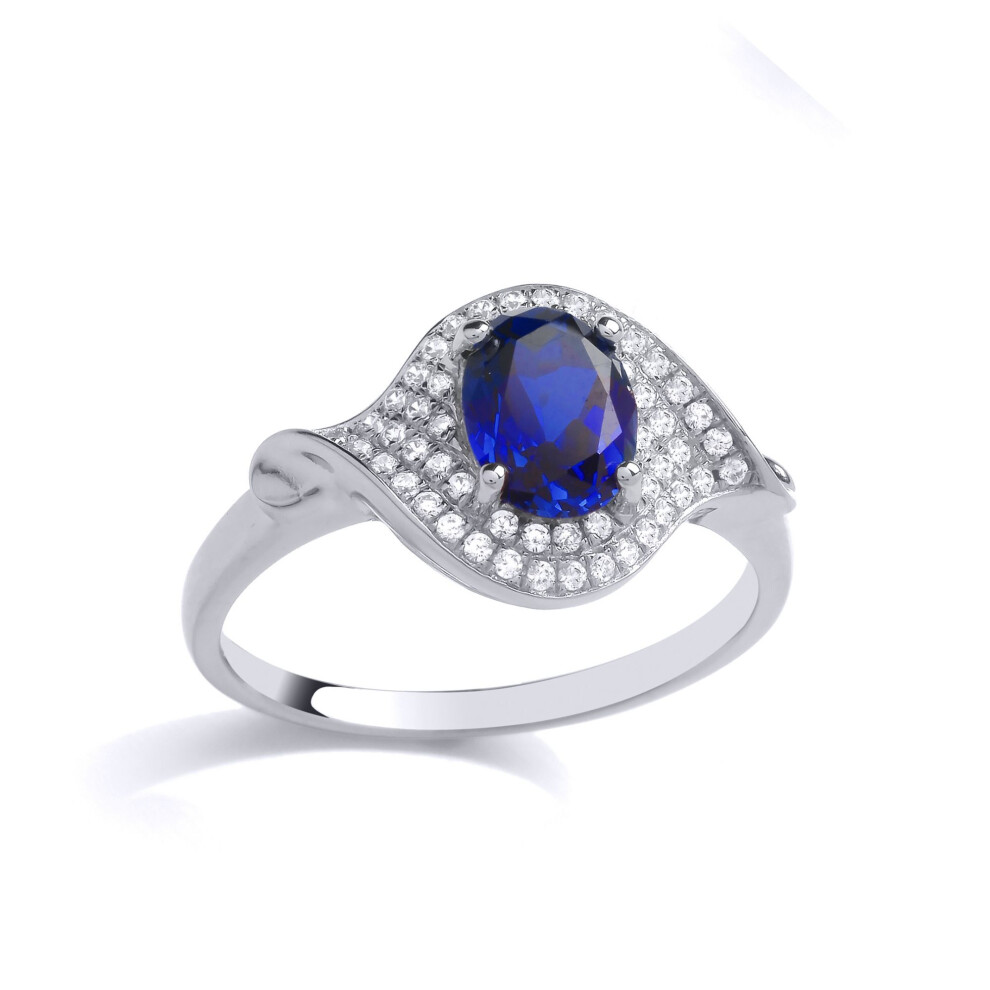 Jewelco London (P) Ladies Rhodium Plated Sterling Silver Blue Oval Cz Beautiful Blue Eyed Cluster Cocktail Ring - Gvr893