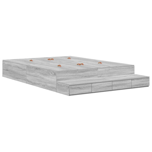 VidaXL vidaXL Storage Bed Frame Grey Sonoma 135 cm Engineered Wood 1