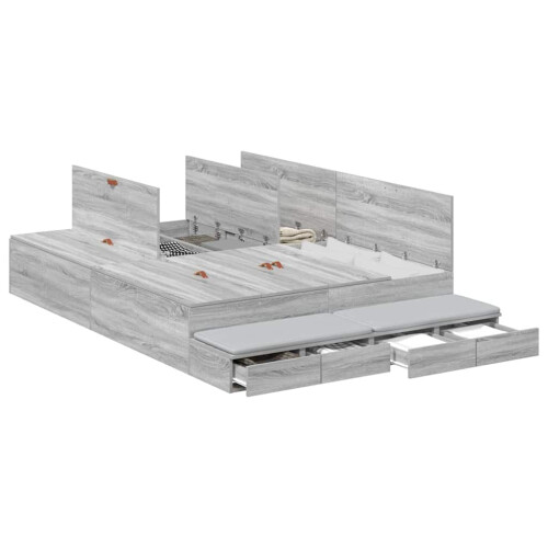 VidaXL vidaXL Storage Bed Frame Grey Sonoma 135 cm Engineered Wood 2