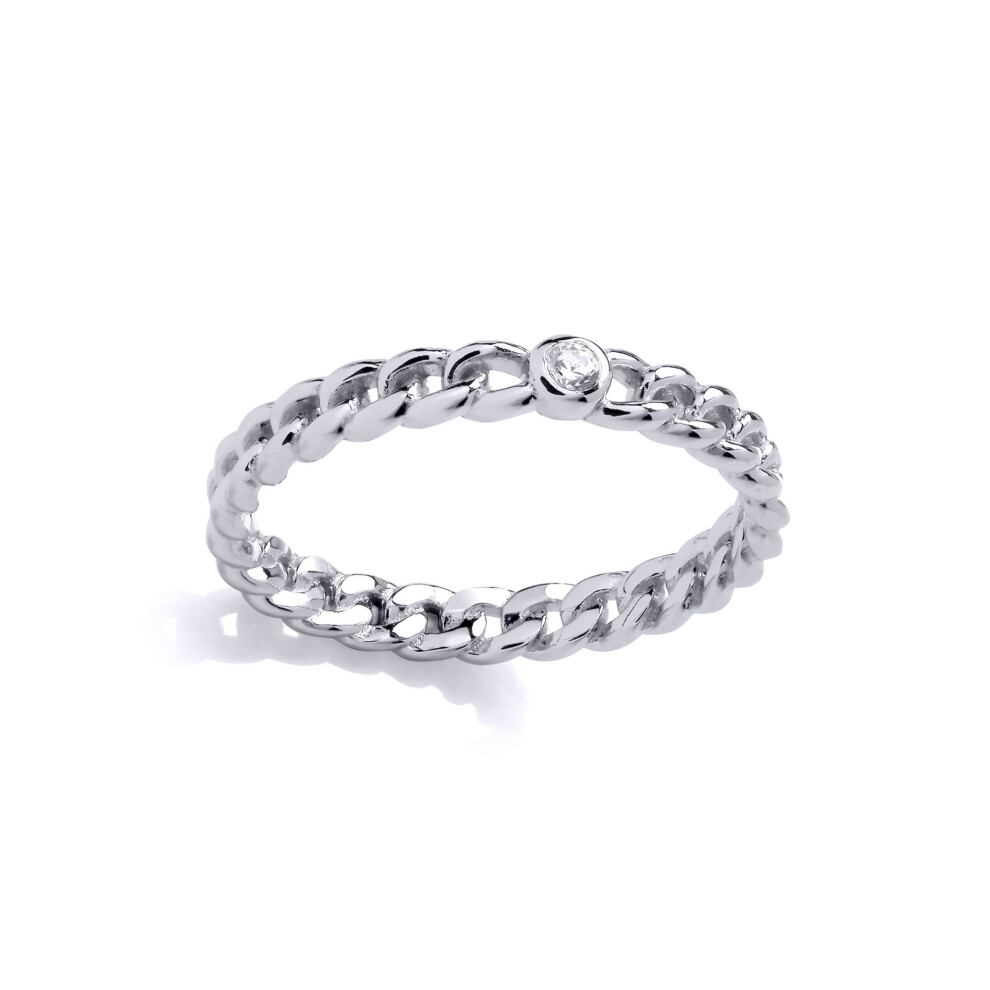 Jewelco London (O) Ladies Rhodium Plated Sterling Silver Cz Curb Link Chain Solitaire Stacker Ring - Gvr913