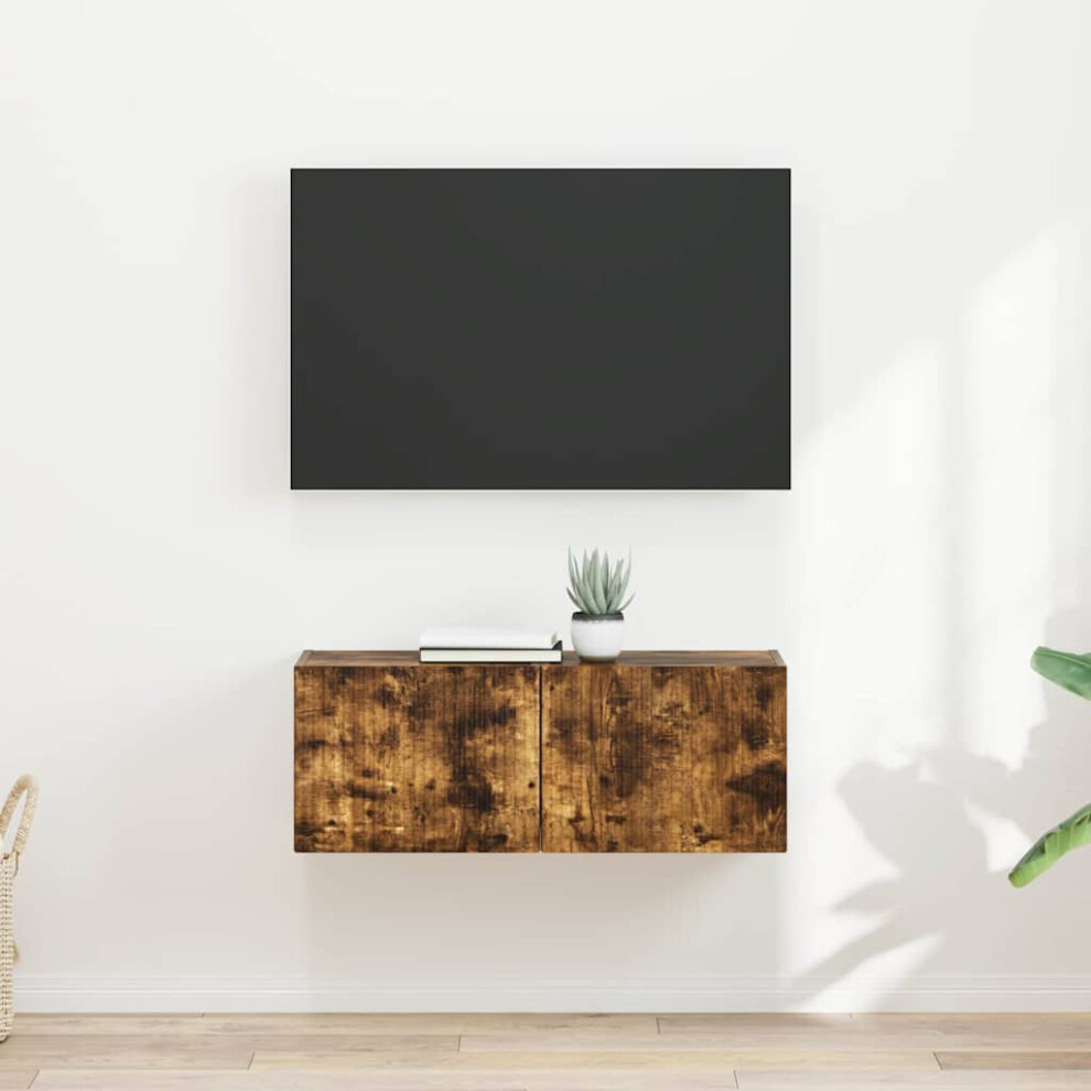 Vidaxl Tv Wall Cabinet Wall-Mounted 2 Pcs Smoked Oak 39 X 31 X 29.5 Cm