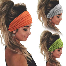 3er-Pack Elastische Sportstirnbänder in Uni-Farben - Breite Yoga-Schweißbänder für Damen orange+grey+green
