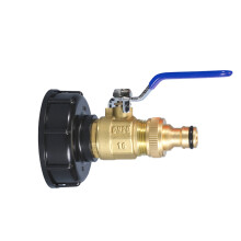 IBC-Tank Adapter mit 6-fen Doppel-Außengewinde Messing-Kugelhahn und 1/2 inch Messingdüse, verstärkter ABS+Messing Anschluss