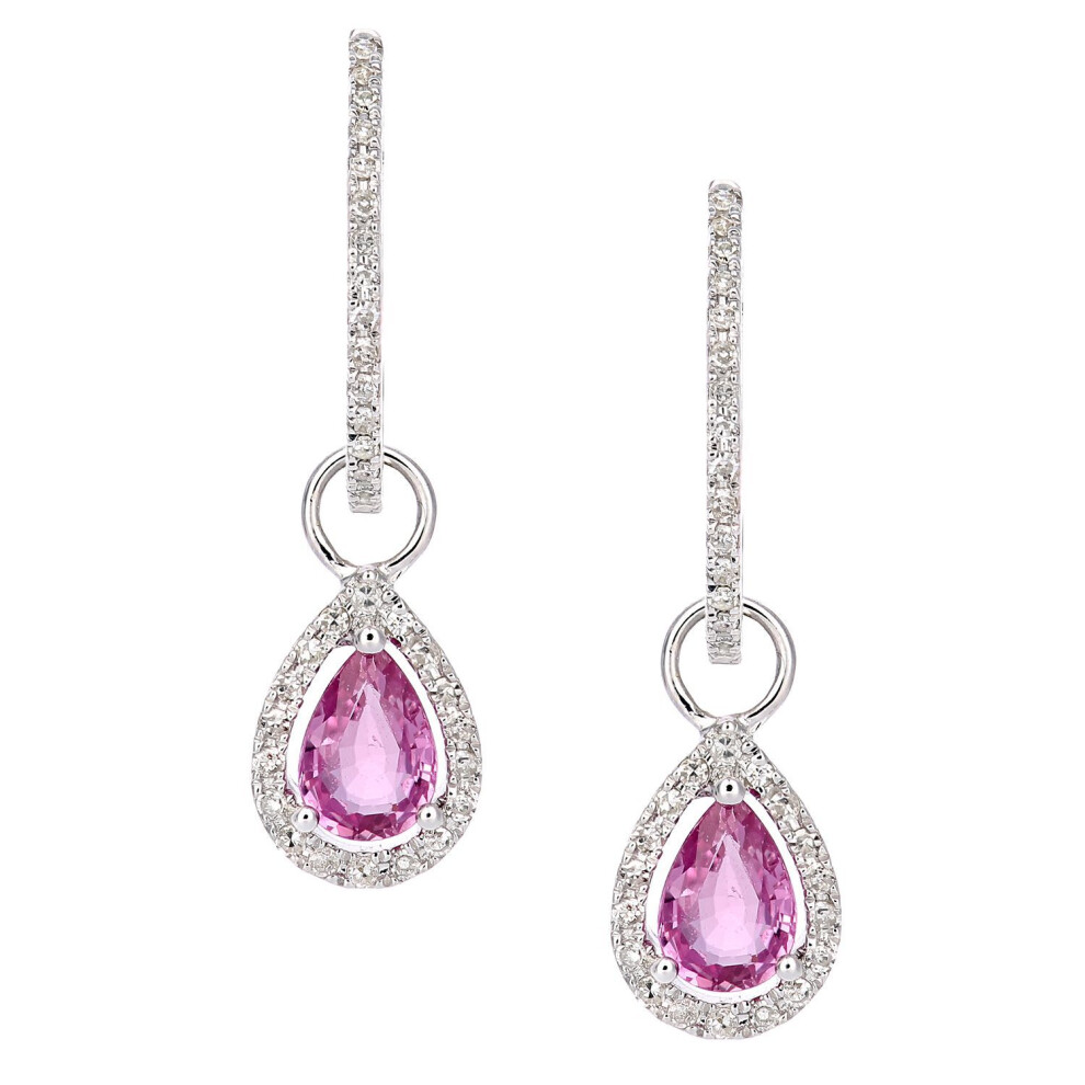 Jewelco London 9Ct White Gold Round 20Pts Diamond Pear 1.2Ct Created Sapphire Teardrop Drop Earrings - De1axl618wcpsa