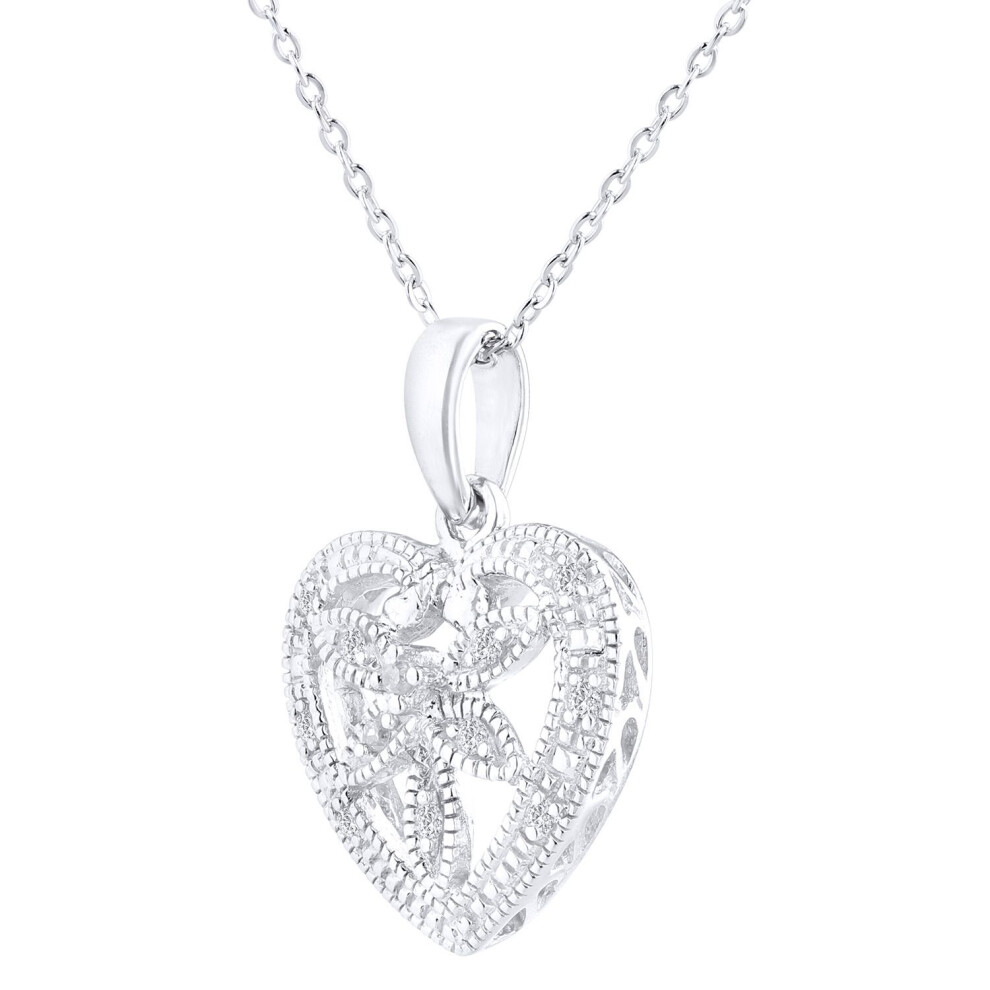 Jewelco London 9Ct White Gold Round 5Pts Diamond Heart Pendant Necklace 18 Inch 46Cm - Pp0axl3055w