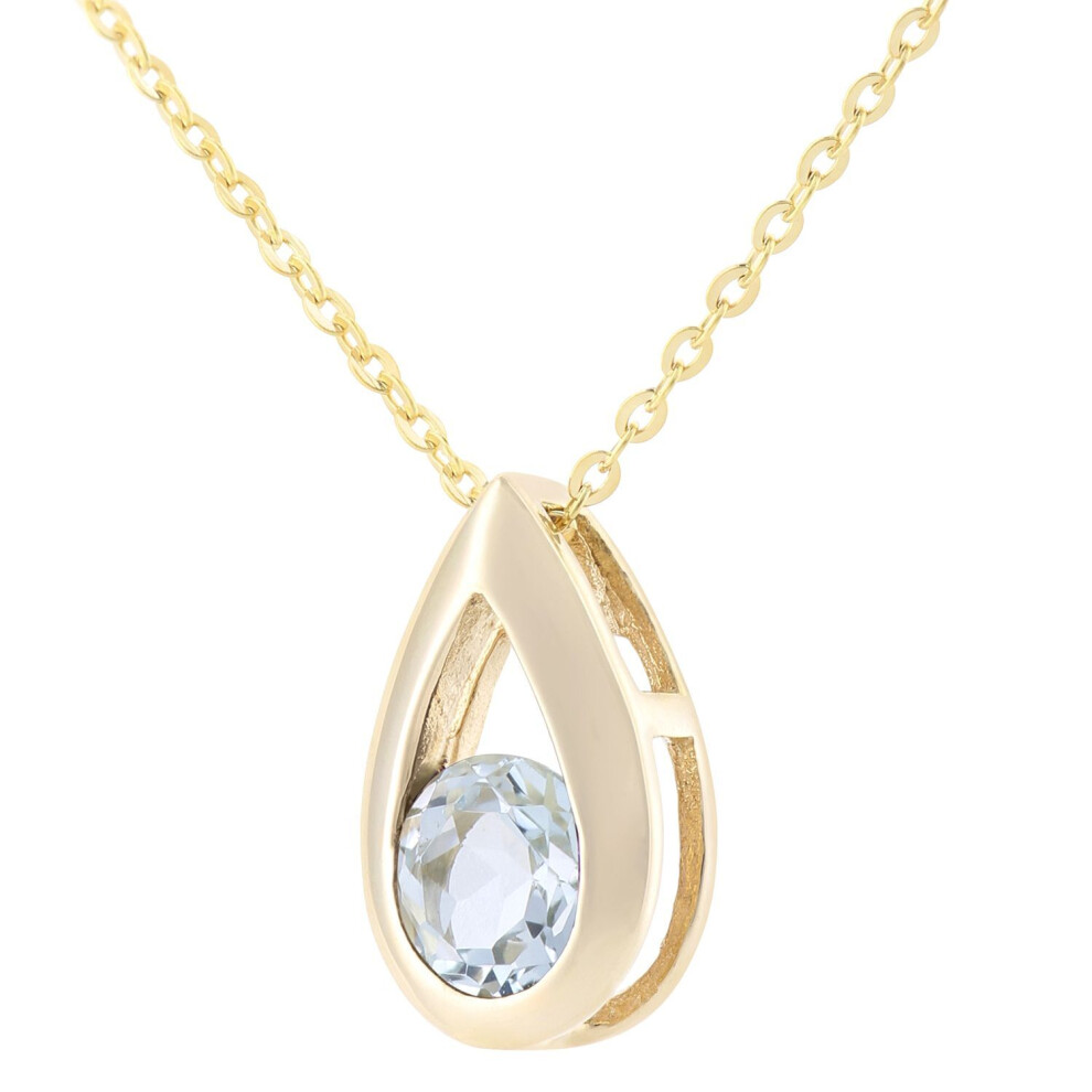 Jewelco London 9Ct Yellow Gold Round 0.31Ct Blue Topaz Teardrop Pendant Necklace 18 Inch 46Cm - Pp0axl1715ybt