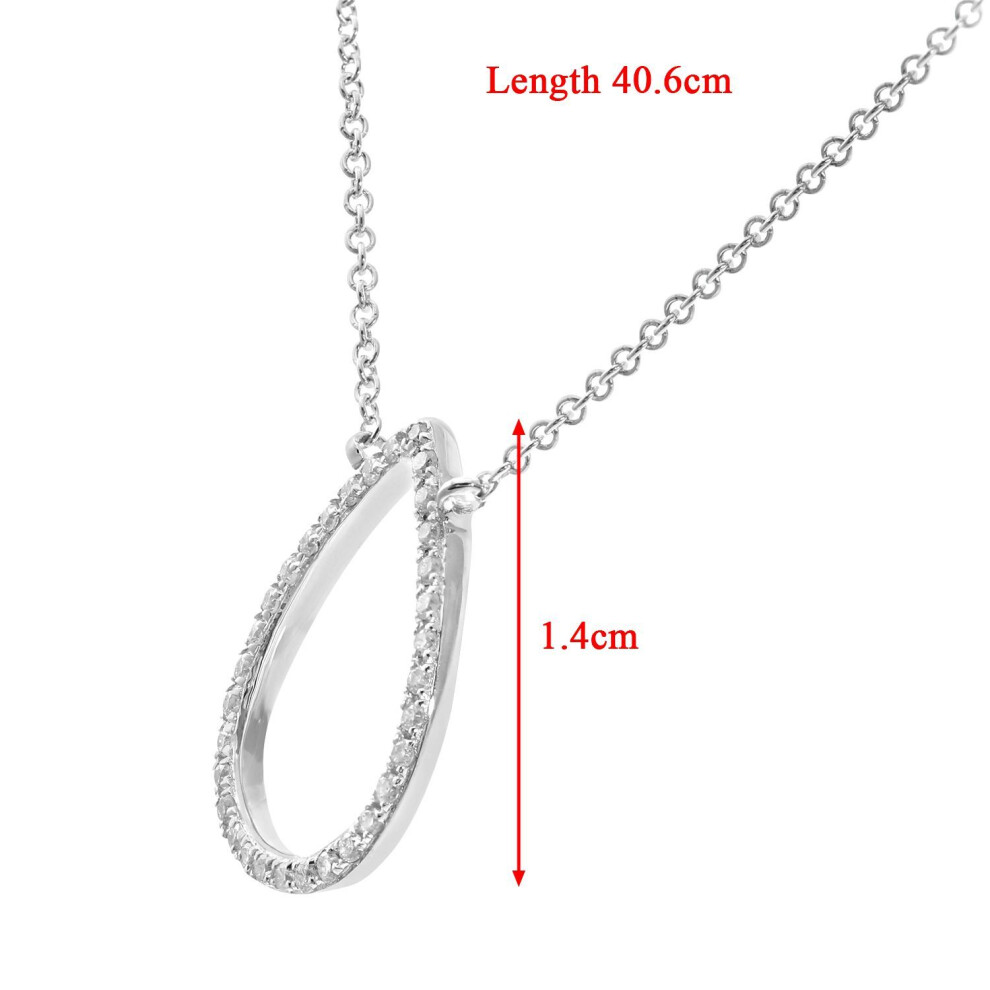 Jewelco London 9Ct White Gold Round 10Pts Diamond Teardrop Pendant Necklace 16 Inch 42Cm - Dp1axl521w