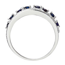(L) Jewelco London 9ct White Gold 15pts Diamond 0.41ct Sapphire Art Deco Bubbles n Waves Eternity Ring 8mm - PR0AXL6418WSA
