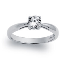 (L) Jewelco London Ladies Solid 9ct White Gold White Round Brilliant Cubic Zirconia Solitaire Engagement Ring 5mm 0.50cts - JRN509