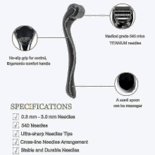 Derma Roller 1,0 mm, 540 titanový mikrojehličkový váleček na obličej, vrásky, vypadávání vlasů, strie, opětovný růst vlasů, mik