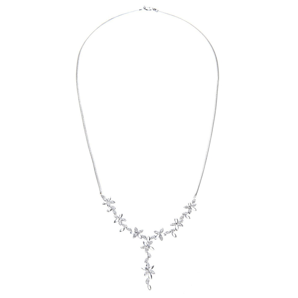 Jewelco London 9Ct White Gold Round 22Pts Diamond Flower Lavalier Necklace 18 Inch 46Cm - Pneaxl01627w