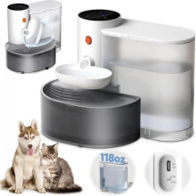 (White, Stainless Steel Bowl) 3L Smart Timer Cat & Dog Water Dispenser - Automatic Large Capacity Pet Water Fountain, No Plug Required, Black