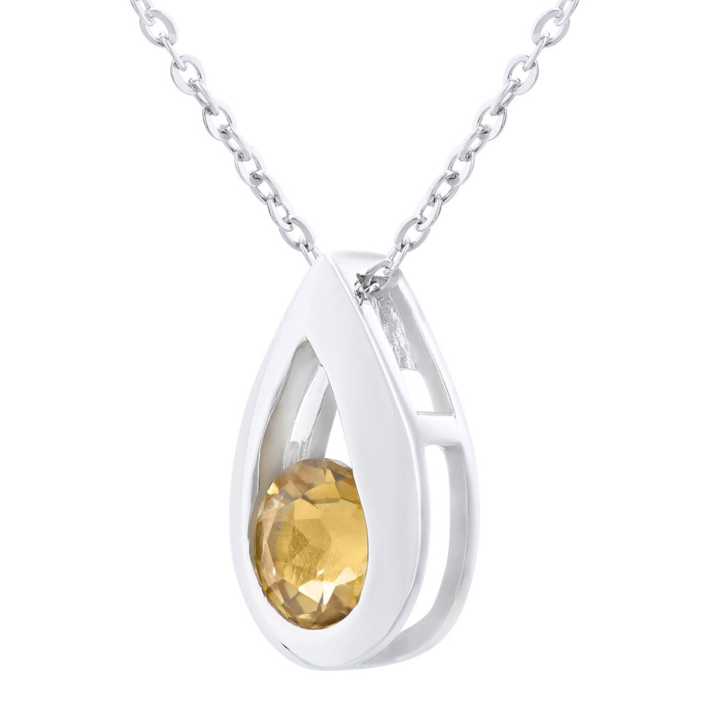 Jewelco London 9Ct White Gold Round 22Pts Citrine Teardrop Pendant Necklace 18 Inch 46Cm - Pp0axl1715wct