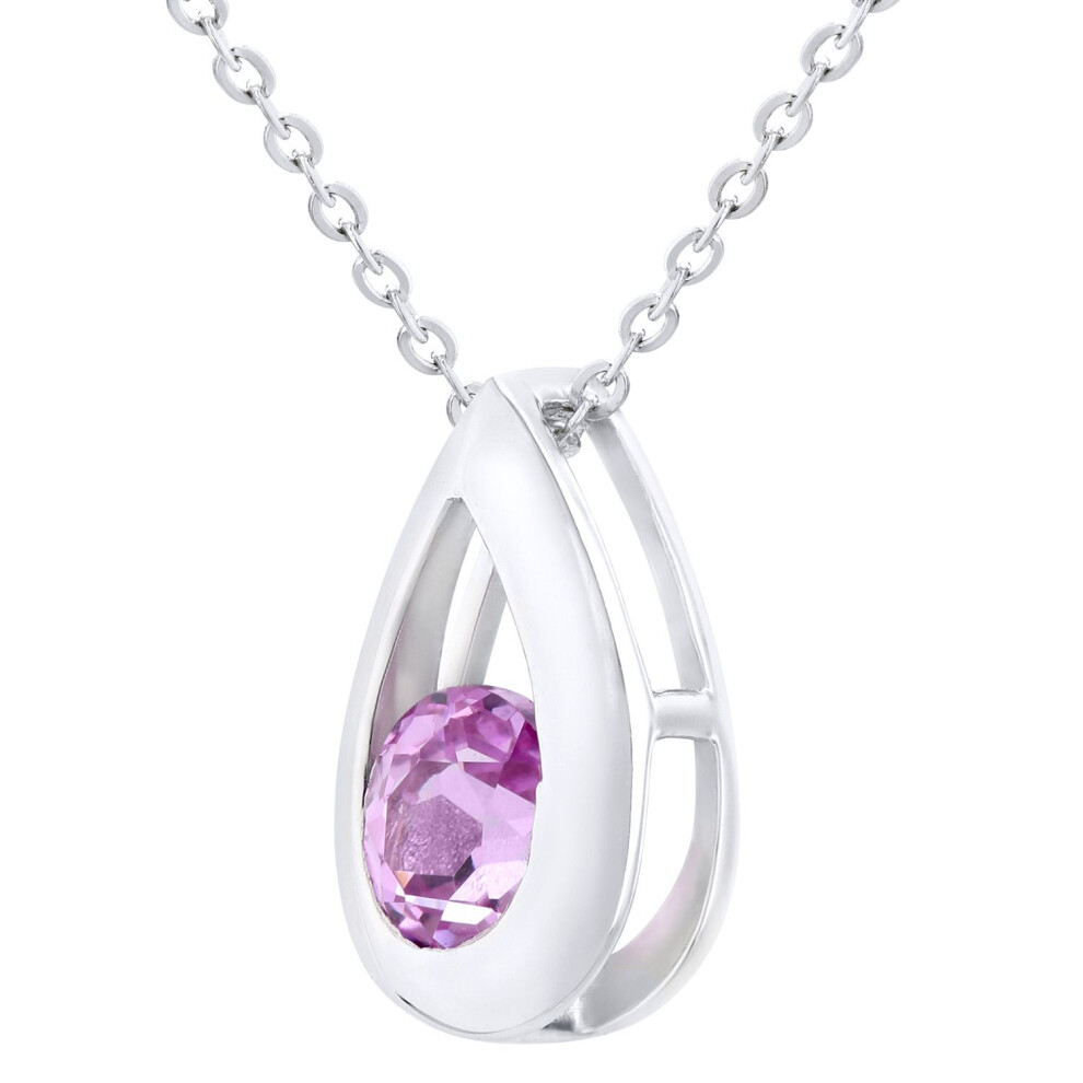 Jewelco London 9Ct White Gold Round 20Pts Created Sapphire Teardrop Pendant Necklace 18 Inch 46Cm - Pp0axl1715wcrtdpinksa