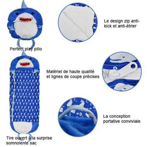 Sacco a pelo Ohlala con cuscino comodo e morbido per bambini 160*60 cm - Squali 2
