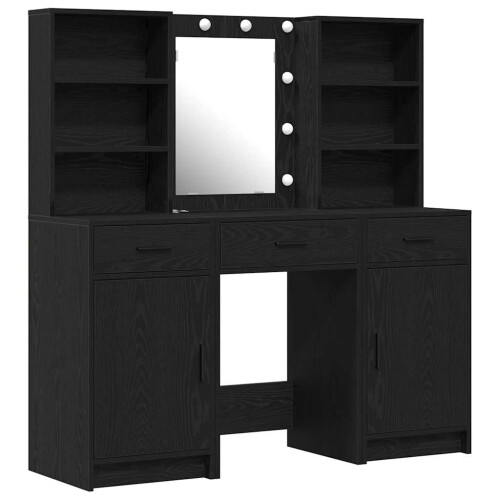 VidaXL vidaXL Dressing Table Set with Drawer 3 pcs Black Oak Engineered Wood 1