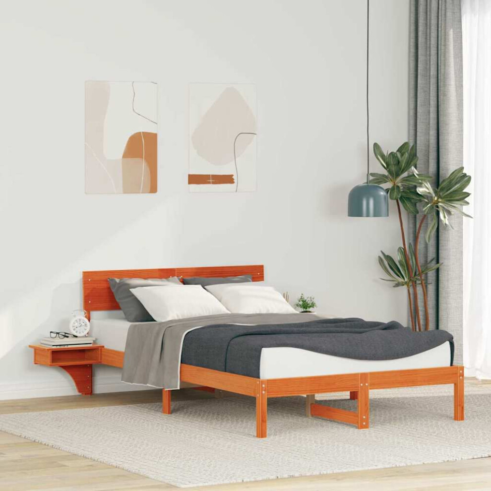 Vidaxl Bed Frame With Headboard Wax Brown 120 X 190 Cm Solid Pine Wood
