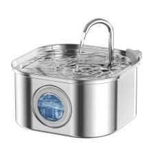 (Silver, Square Bucket Diagonal Faucet Round Window 3.2L) Stainless Steel 3.2L Pet Water Fountain: Automatic Cat Water Dispenser & Purifier
