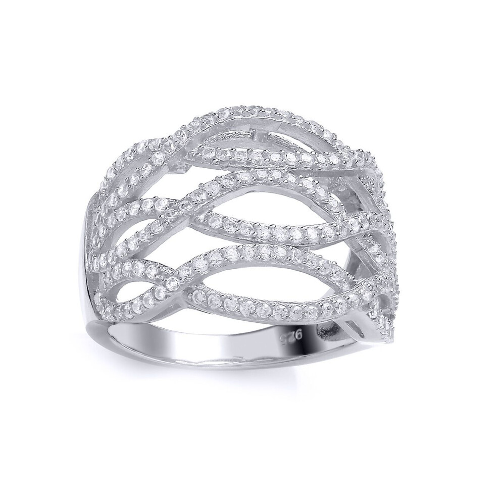Jewelco London (M) Sterling Silver Cubic Zirconia Fancy Crossover Eternity Ring - Gvr704