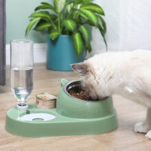 (Small 4-in-1 with ceramic bowl [purple], Neutral) Automatic Double Bowl Pet Fountain for Cats Dogs Food Grade Material Silent Pump Large Capacity 4L
