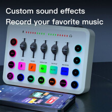 Live sound card, noise reduction, RGB lighting, USB rechargeable, for phones and computers - White