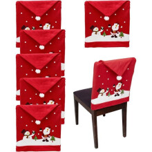Set of 6 Christmas chair back covers with Santa hat, Santa Claus and snowman designs - Chair covers, w