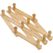 Extendable natural wood wall-mounted coat rack with hat hooks and foldable wooden coat rack