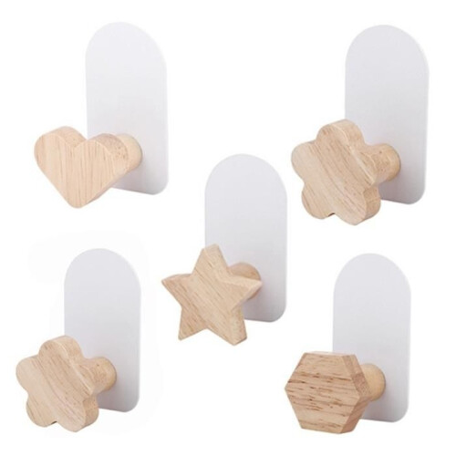 Wooden Star-Shaped Key Hook, Heart-Shaped Modern Coat Hook, Wall-Mounted Bag Hook, Handle