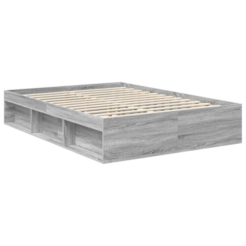 VidaXL vidaXL Bed Frame with Storage Grey Sonoma 135 x 190 cm Solid Pine Wood 1