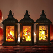 3-Piece LED Halloween Lantern Set, Hanging Outdoor and Indoor Halloween Decorations, Light-Up Pumpkin Halloween Decorations