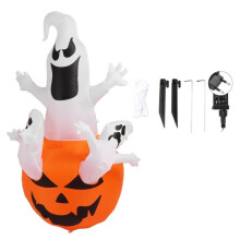 Inflatable Halloween pumpkin with three white ghosts and LED light, 1.8m, garden decoration for outdoor garden, plug