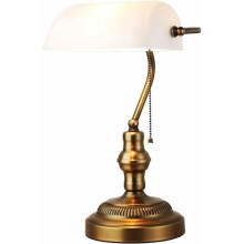 20pcs Retro Table Lamp, White Glass Desk Lamp for Banker, with Brass Base, Chain Switch, for Offices
