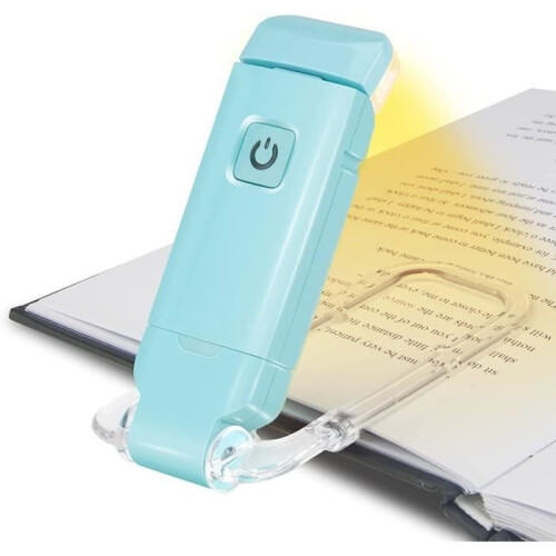 Book reading light, USB rechargeable LED reading light, 3 brightness settings, eye protection, blue