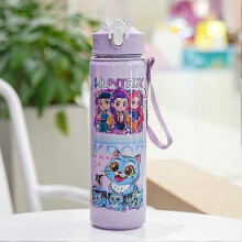 (Purple) K-POP Demon Hunter Cute Water Bottle - Portable Drinking Cup with Cartoon Figure & Straw, Ideal for Fans