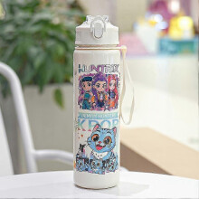 (White) K-POP Demon Hunter Cute Water Bottle - Portable Drinking Cup with Cartoon Figure & Straw, Ideal for Fans