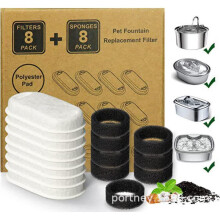 (Runway filter element round ring filter cotton 8+8, UK Adapter) Stainless Steel Pet Water Dispenser 3.2L - Visible Window Cat & Dog Drinking Fountain