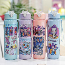 (Green) K-POP Demon Hunter Cute Water Bottle - Portable Drinking Cup with Cartoon Figure & Straw, Ideal for Fans
