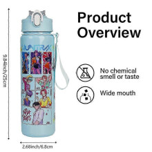 (Pink) K-POP Demon Hunter Cute Water Bottle - Portable Drinking Cup with Cartoon Figure & Straw, Ideal for Fans