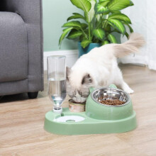 (Small 4-in-1 with steel bowl [white], Neutral) Automatic Double Bowl Pet Fountain for Cats Dogs Food Grade Material Silent Pump Large Capacity 4L
