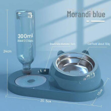 (Large 4-in-1 with steel bowl [sky blue], Neutral) Automatic Double Bowl Pet Fountain for Cats Dogs Food Grade Material Silent Pump Large Capacity 4L