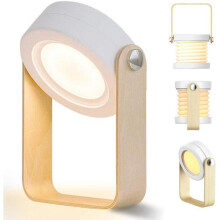 Touch-sensitive LED bedside lamp with adjustable brightness. Retro table lamp with wooden handle and 3 brightness levels.