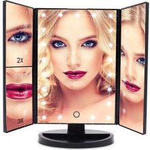 21 LED Lighted Makeup Mirror, Cosmetic Mirror with Triple Magnification, Touchscreen, 180 Degree Rotation