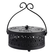 Portable Iron Mosquito Incense Coil Box with Lid for Home and Outdoor Use - Black / Rhombus
