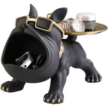 Bulldog figurine, jewelry storage box, modern sculpture decoration for hallway, living room (black)