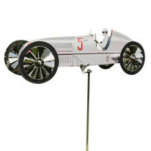 Windmill - Light Gray - 3D Metal - Garden Decoration - Racing Car - Outdoor
