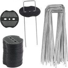 50pcs Garden Stakes, Tarpaulin Tent Pegs with 50 Washers, Fixing Stakes for Tarpaulin, Mulch Fabric, Weed Control Fabric